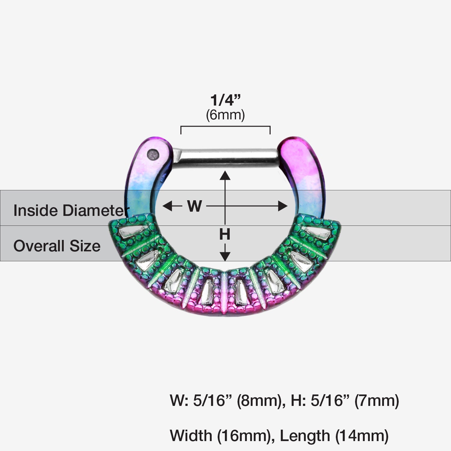 Detail View 1 of Colorline Sabre Arc Septum Clicker-Rainbow/Clear
