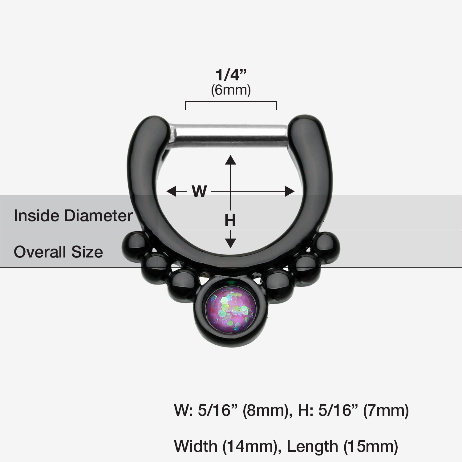 Detail View 1 of Colorline Opal Grandiose Septum Clicker-Black/Purple