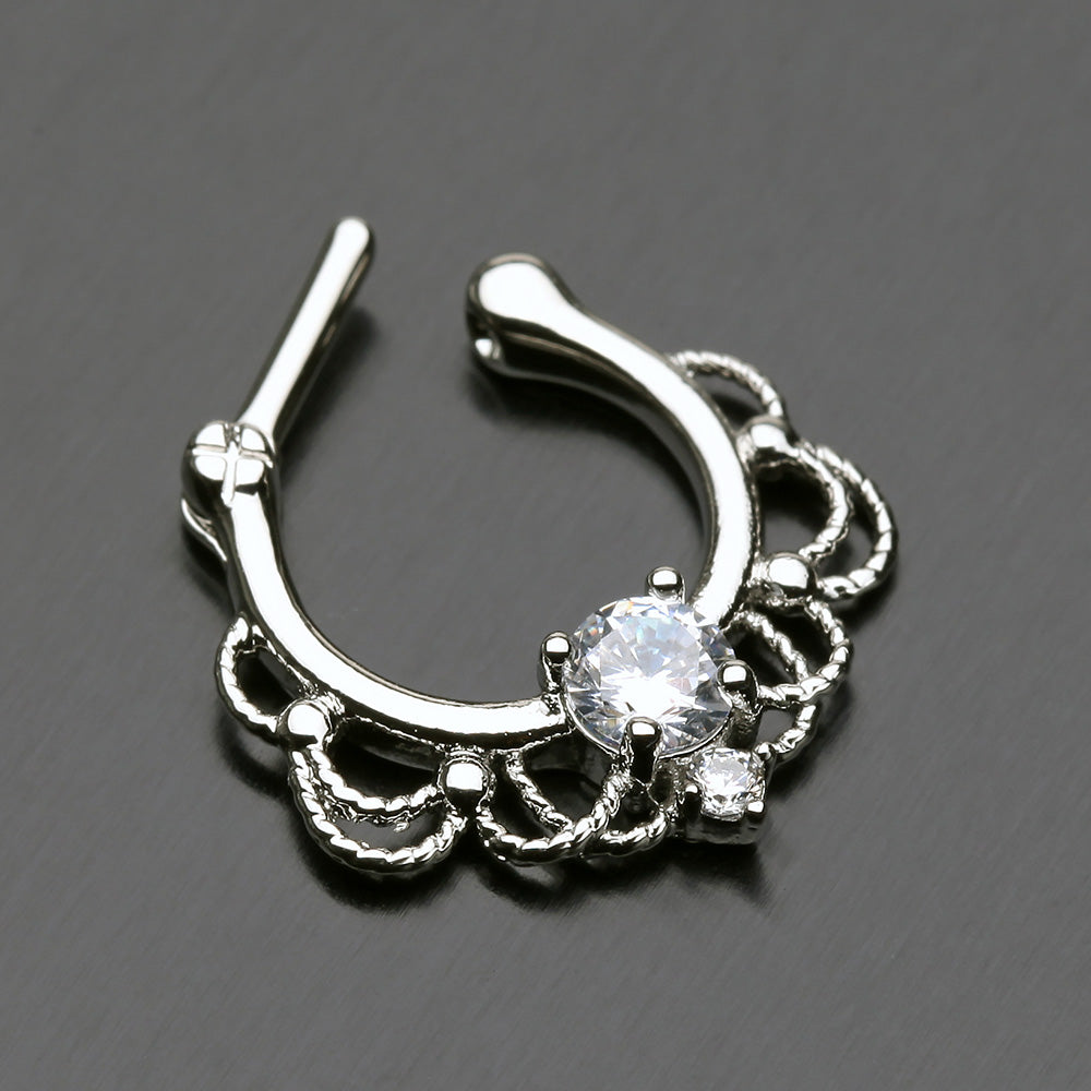 Detail View 3 of Turan Sparkle Septum Clicker Ring-Clear Gem