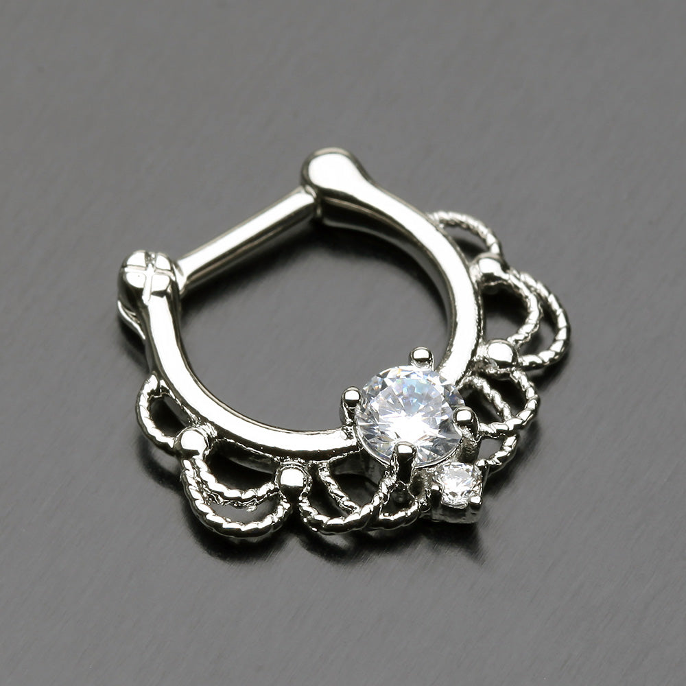 Detail View 2 of Turan Sparkle Septum Clicker Ring-Clear Gem