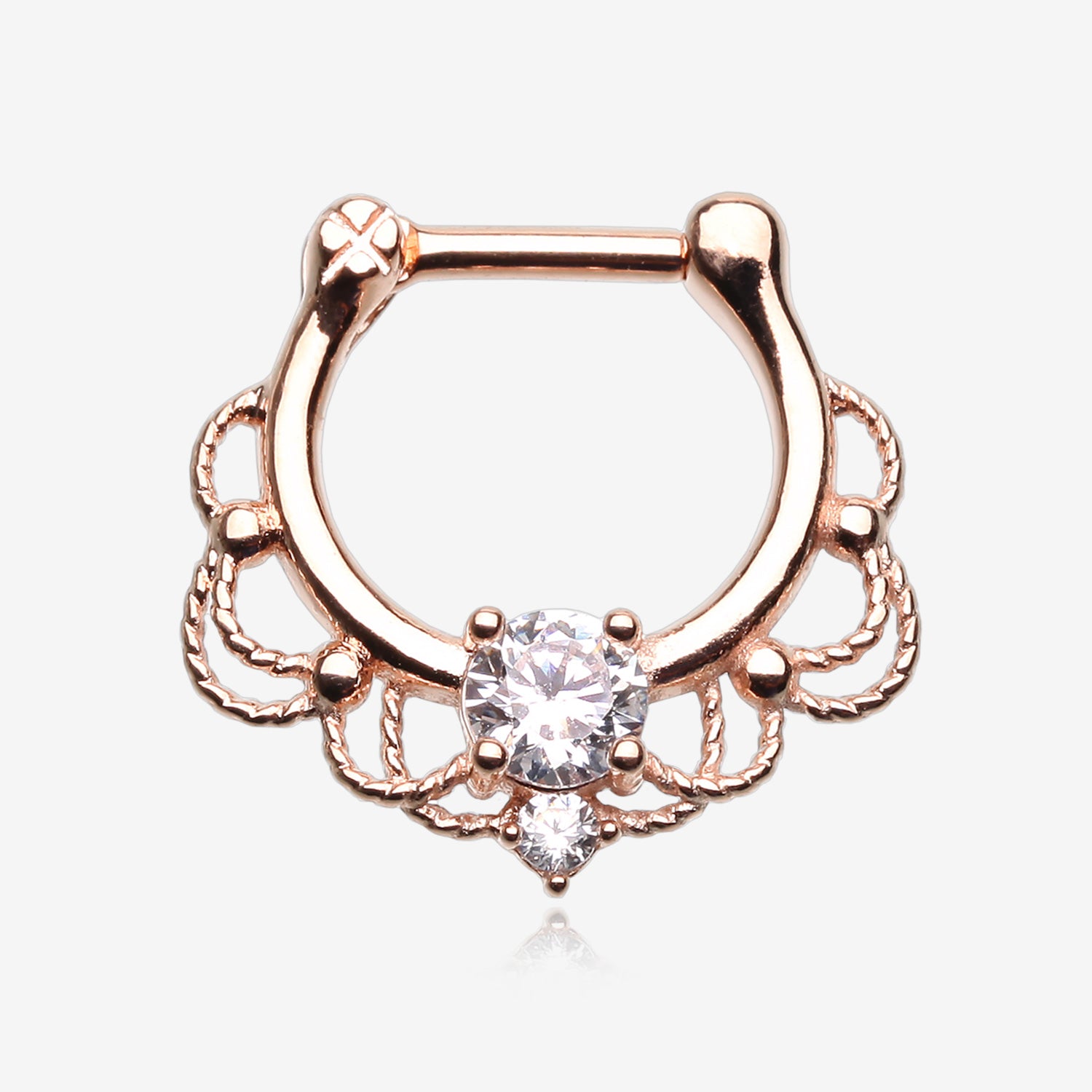 Rose Gold Turan Sparkle Septum Clicker Ring-Clear Gem