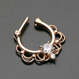 Detail View 3 of Rose Gold Turan Sparkle Septum Clicker Ring-Clear Gem