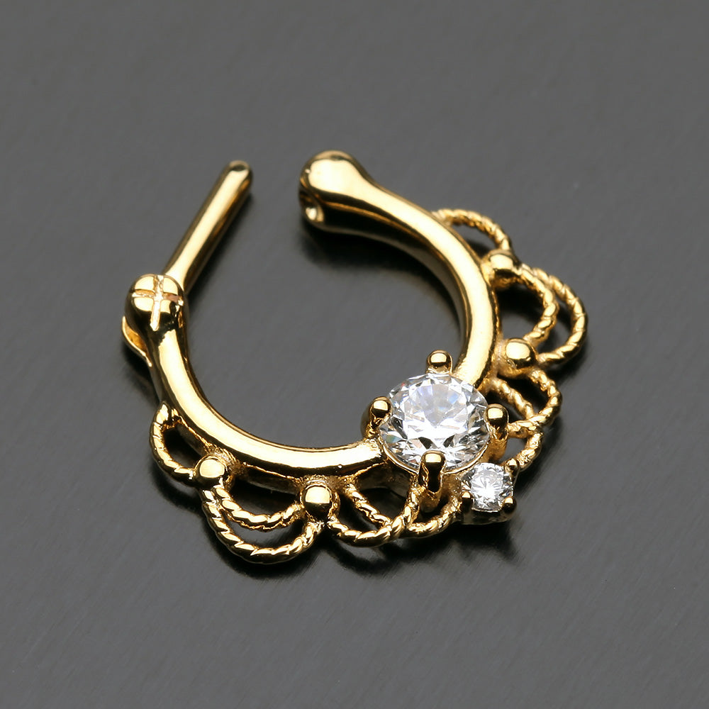 Detail View 3 of Golden Turan Sparkle Septum Clicker Ring-Clear Gem