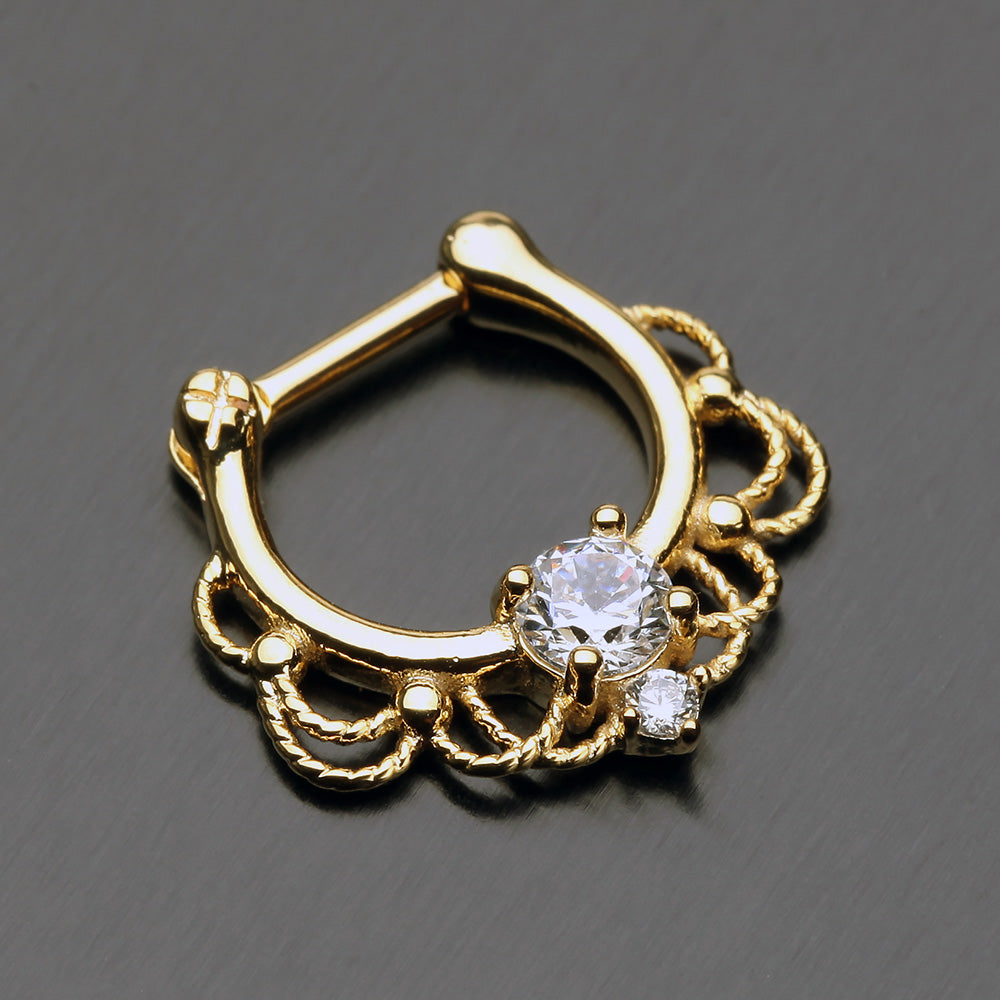Detail View 2 of Golden Turan Sparkle Septum Clicker Ring-Clear Gem