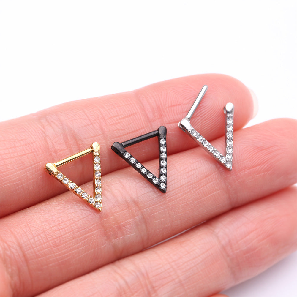 Detail View 2 of Urban Chevron Arrow Geometric Triangle Multi-Gem Clicker Hoop Ring-Clear Gem