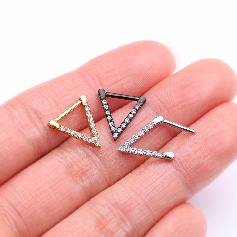 Detail View 2 of Golden Urban Chevron Arrow Geometric Triangle Multi-Gem Clicker Hoop Ring-Clear Gem