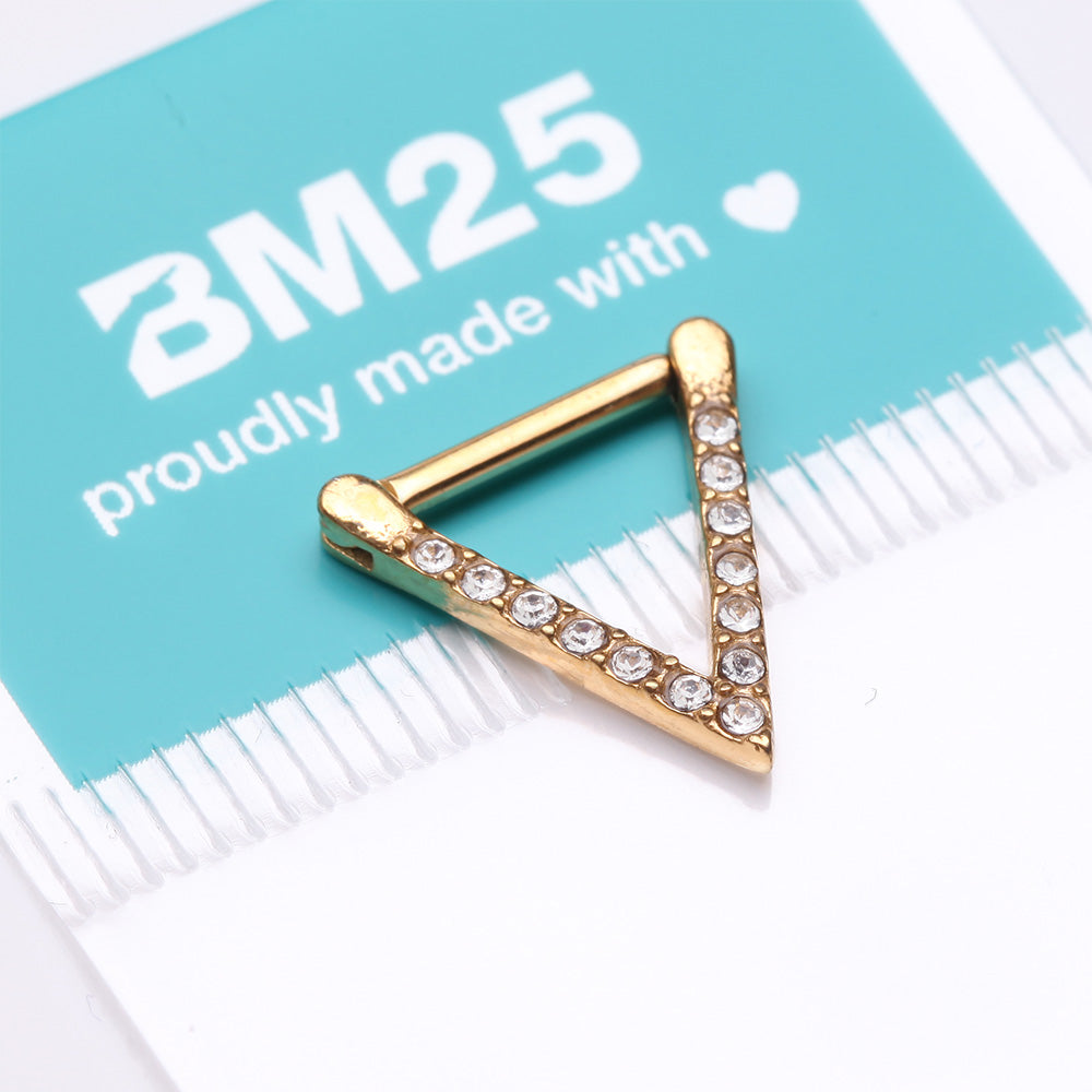 Detail View 3 of Golden Urban Chevron Arrow Geometric Triangle Multi-Gem Clicker Hoop Ring-Clear Gem