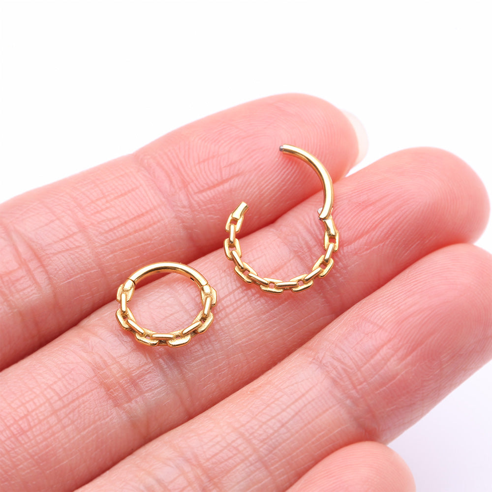 Detail View 2 of Golden Classic Chain Link Clicker Hoop Ring