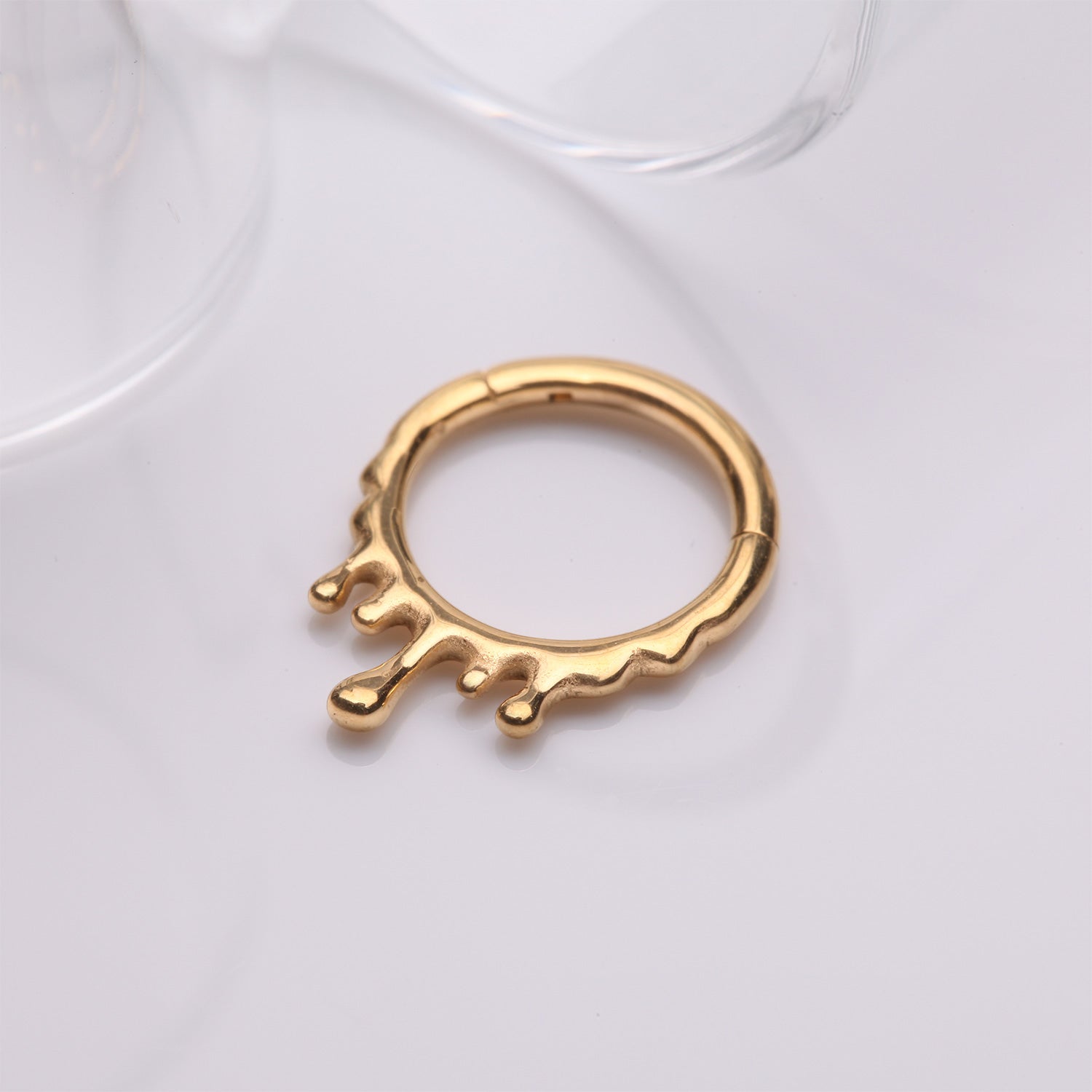 Detail View 1 of Golden Dripping Ooze Clicker Hoop Ring