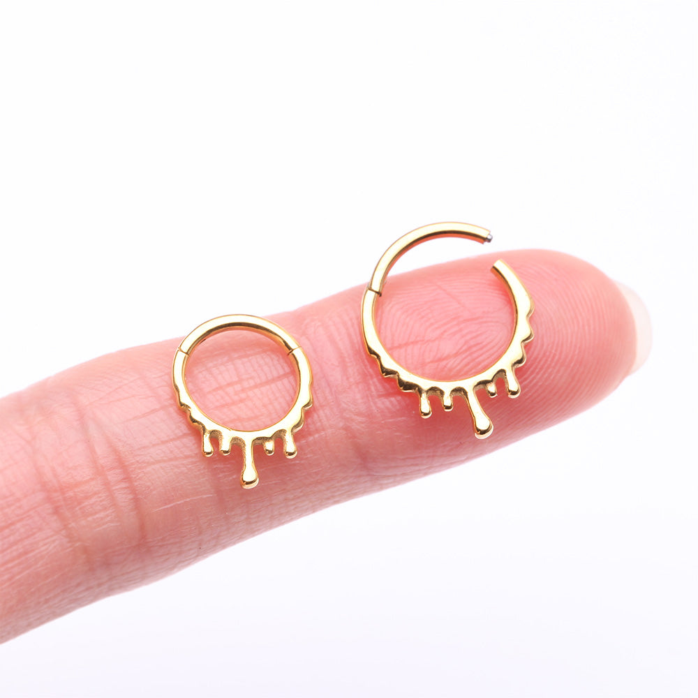 Detail View 2 of Golden Dripping Ooze Clicker Hoop Ring