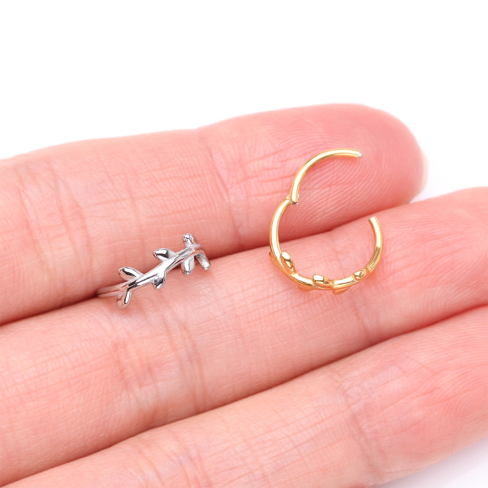 Detail View 3 of Adorable Leaflet Wreath Steel Clicker Hoop Ring