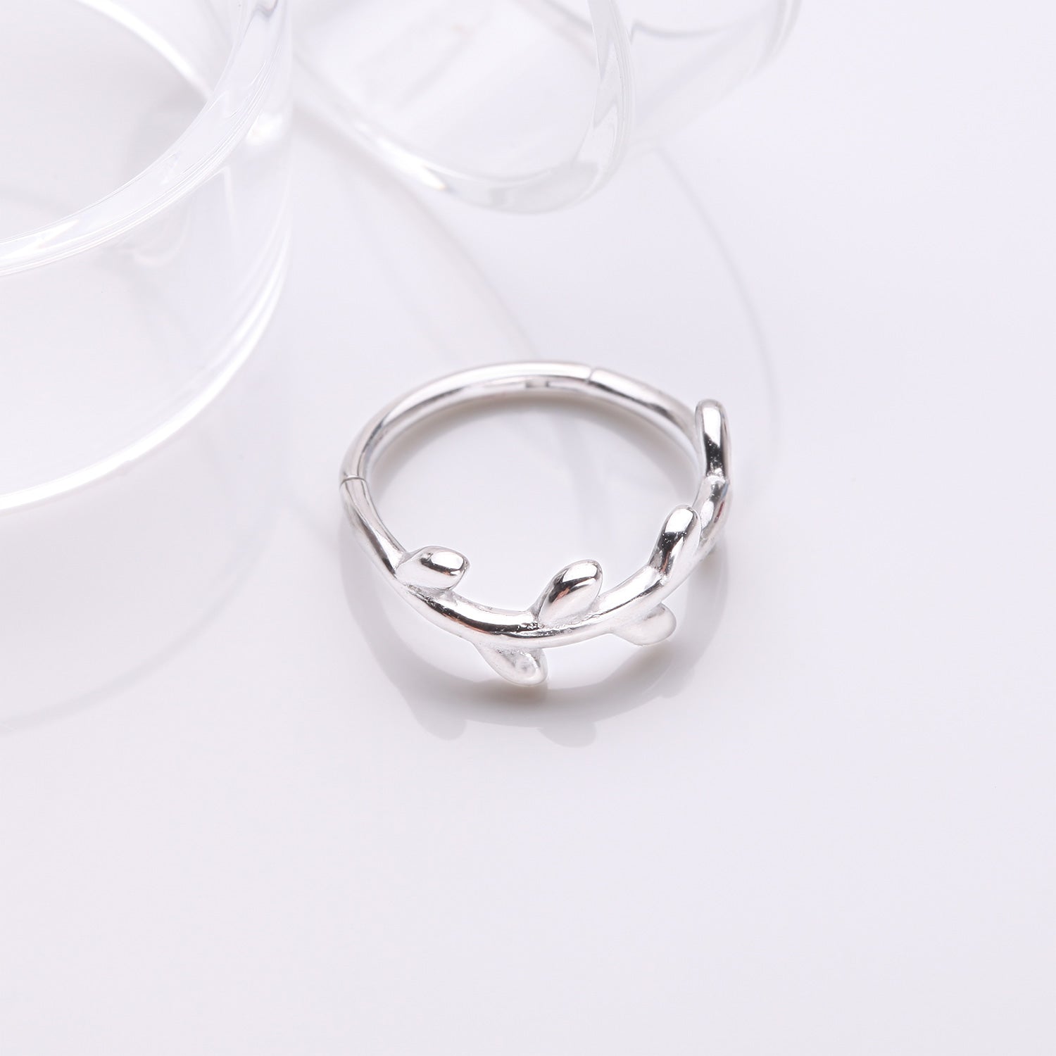 Detail View 1 of Adorable Leaflet Wreath Steel Clicker Hoop Ring