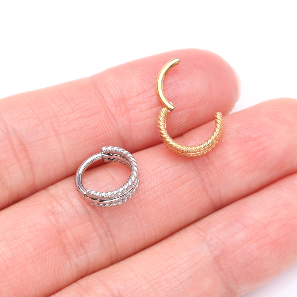 Detail View 3 of Double Rope Design Steel Clicker Hoop Ring