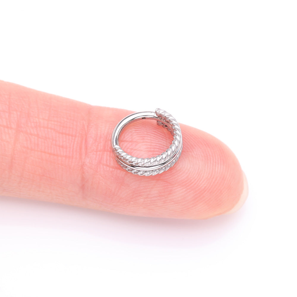 Detail View 2 of Double Rope Design Steel Clicker Hoop Ring