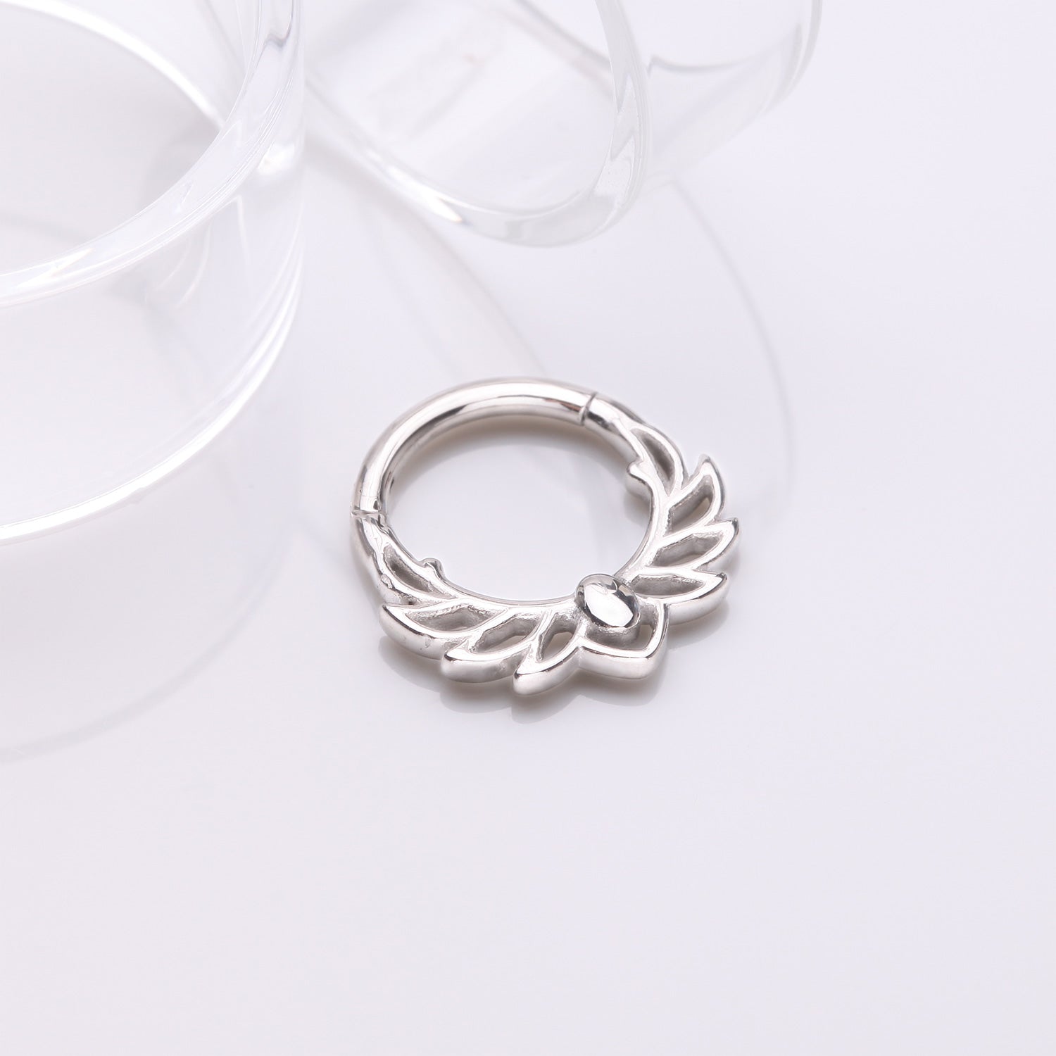 Detail View 1 of Divine Leaflet Steel Clicker Hoop Ring