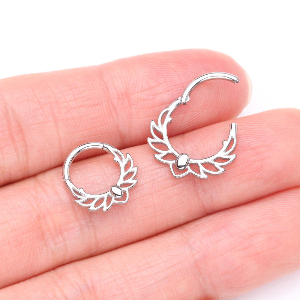 Detail View 3 of Divine Leaflet Steel Clicker Hoop Ring