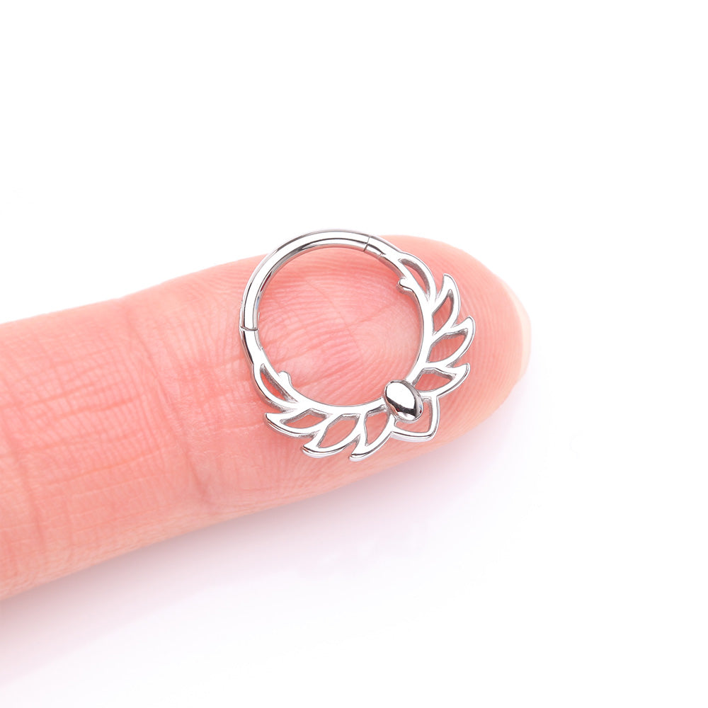 Detail View 2 of Divine Leaflet Steel Clicker Hoop Ring