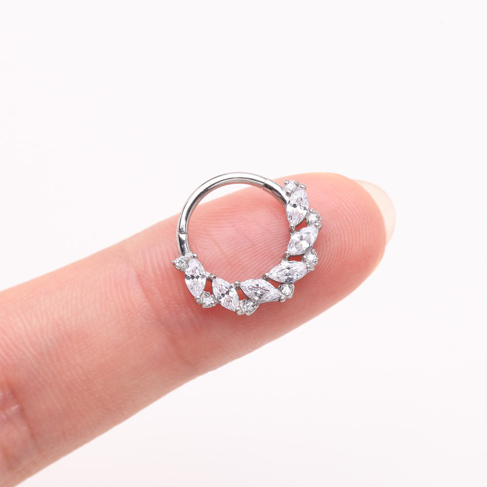 Detail View 3 of Brilliant Sparkle Marquise Weave Wreath Clicker Hoop Ring-Clear Gem