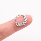 Detail View 3 of Brilliant Sparkle Marquise Weave Wreath Clicker Hoop Ring-Clear Gem
