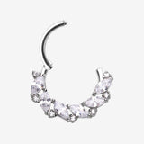 Detail View 1 of Brilliant Sparkle Marquise Weave Wreath Clicker Hoop Ring-Clear Gem