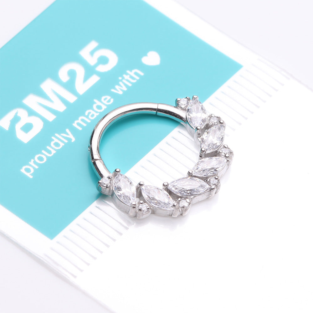 Detail View 4 of Brilliant Sparkle Marquise Weave Wreath Clicker Hoop Ring-Clear Gem