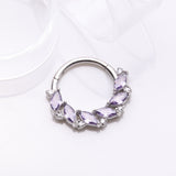 Detail View 2 of Brilliant Sparkle Marquise Floral Wreath Clicker Hoop Ring-Amethyst/Clear Gem