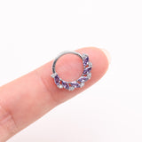Detail View 3 of Brilliant Sparkle Marquise Floral Wreath Clicker Hoop Ring-Amethyst/Clear Gem