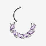 Detail View 1 of Brilliant Sparkle Marquise Floral Wreath Clicker Hoop Ring-Amethyst/Clear Gem