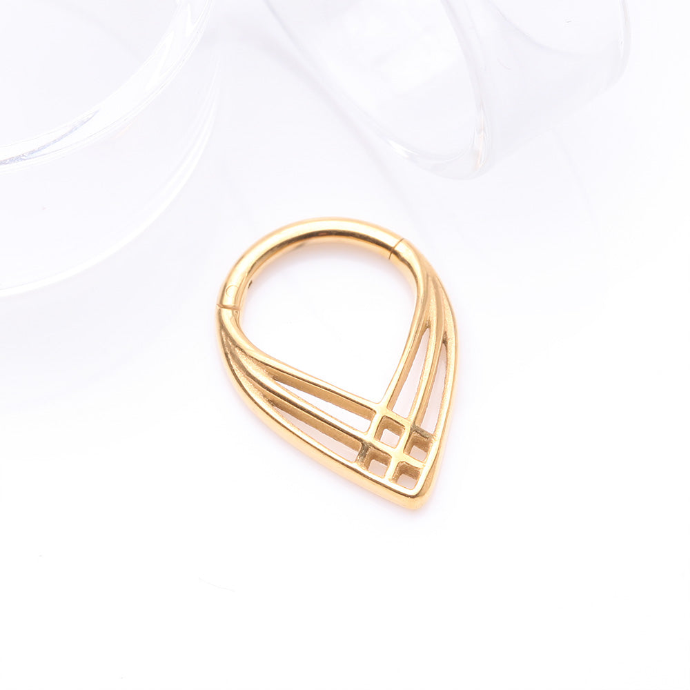 Detail View 2 of Golden Triple Cross Weave Clicker Hoop Ring