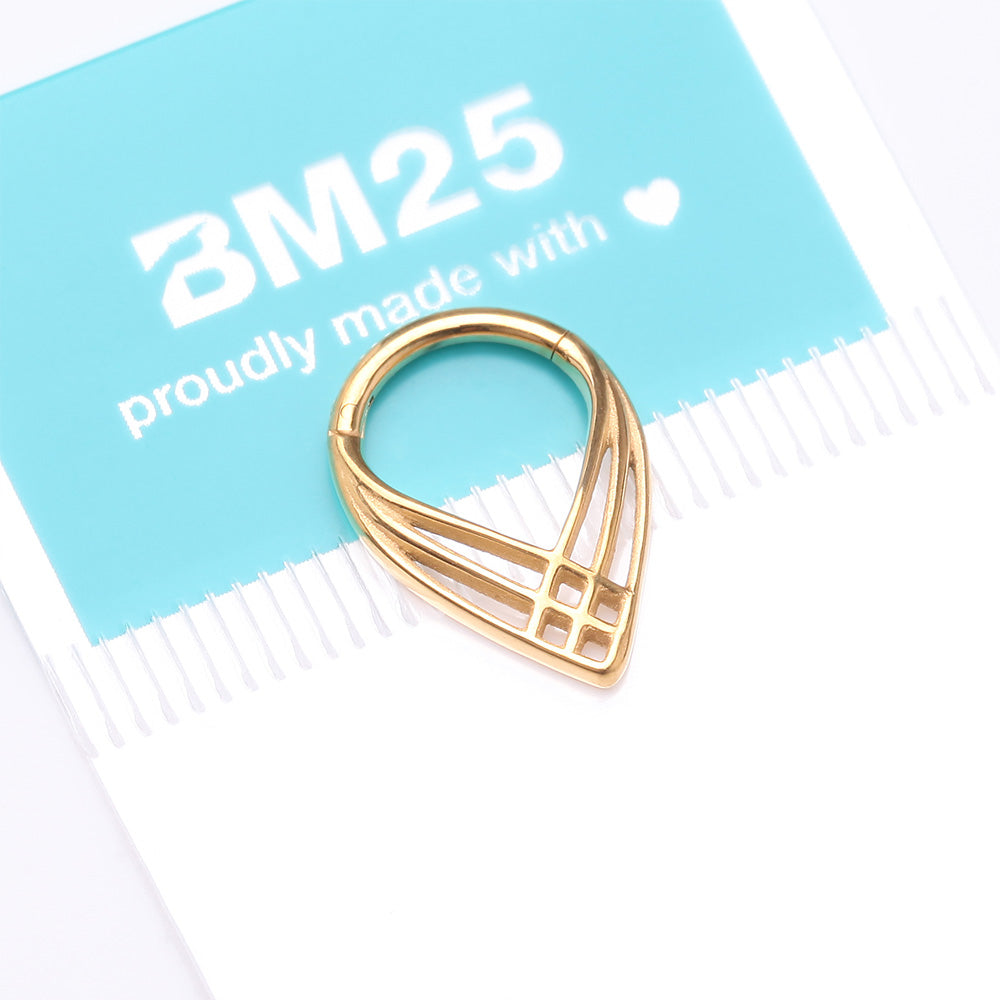 Detail View 4 of Golden Triple Cross Weave Clicker Hoop Ring