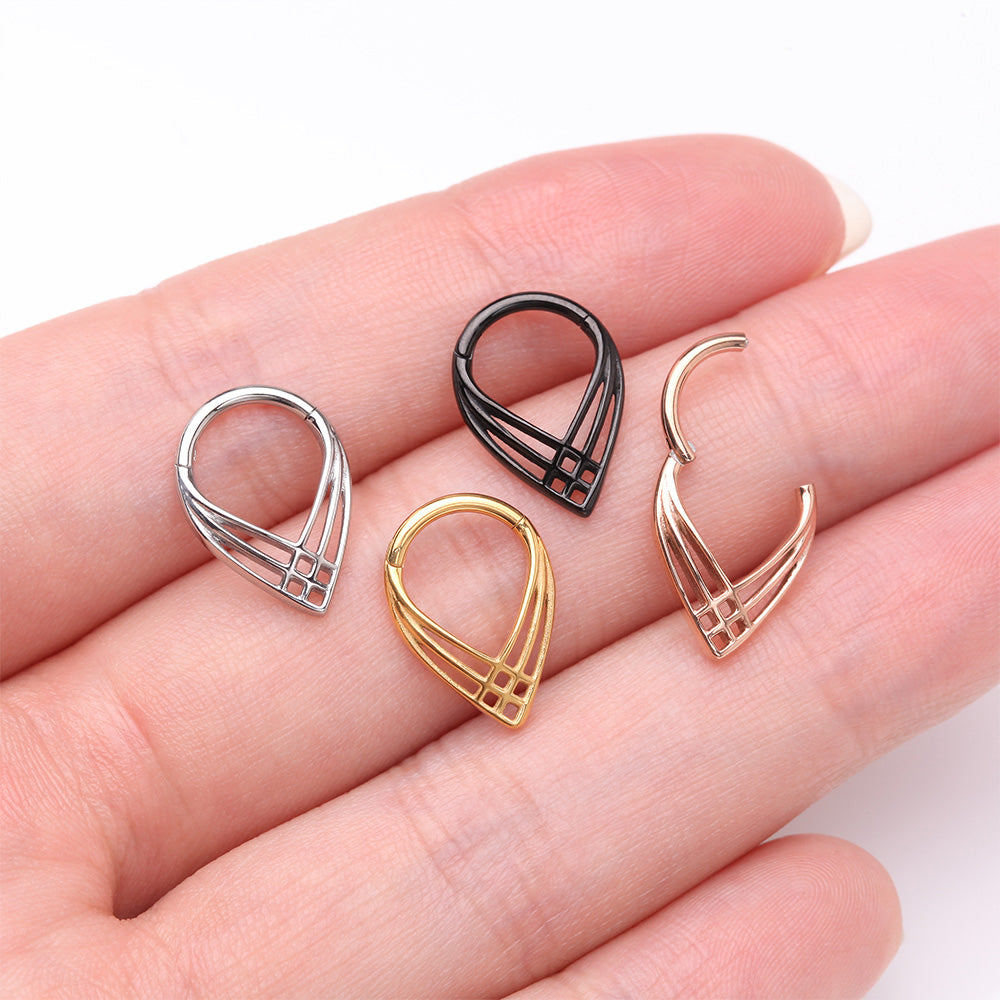 Detail View 3 of Golden Triple Cross Weave Clicker Hoop Ring