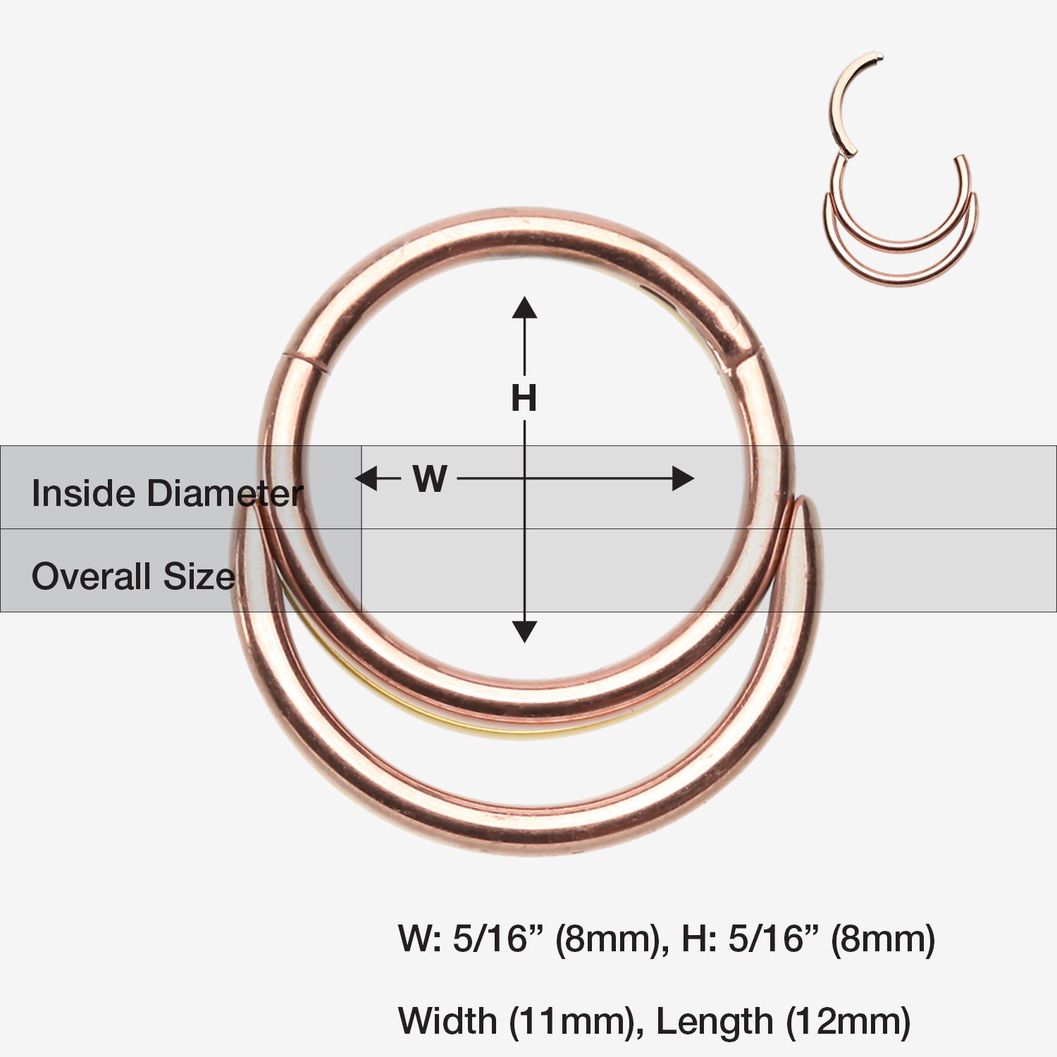 Detail View 1 of Rose Gold Classic Double Loop Accent Clicker Hoop Ring