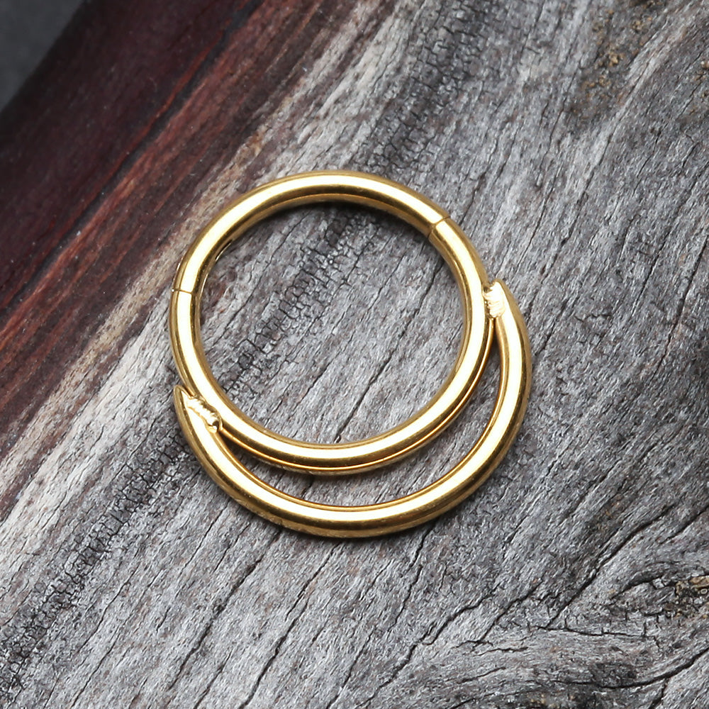 Detail View 2 of Golden Classic Double Loop Accent Clicker Hoop Ring