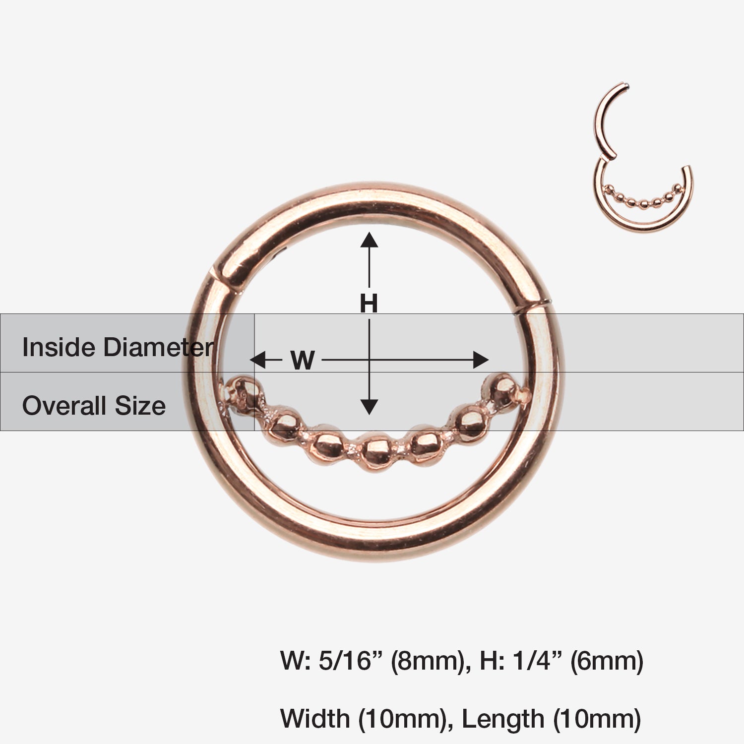 Detail View 1 of Rose Gold Bali Beads Accent Clicker Hoop Ring