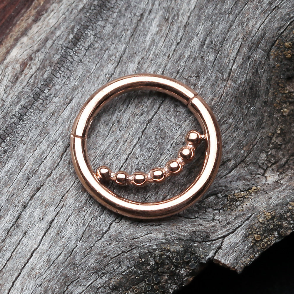 Detail View 2 of Rose Gold Bali Beads Accent Clicker Hoop Ring
