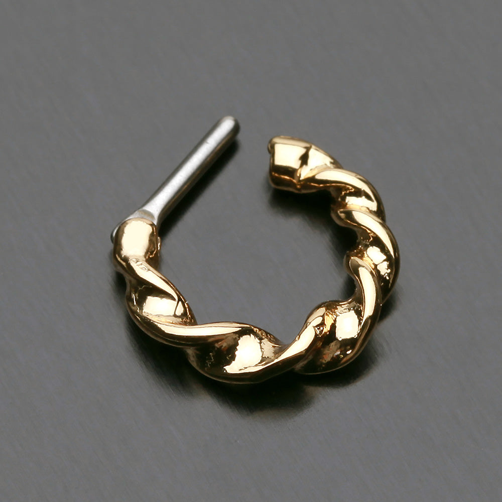 Detail View 3 of Golden Figaro Twist Septum Clicker Ring-Gold