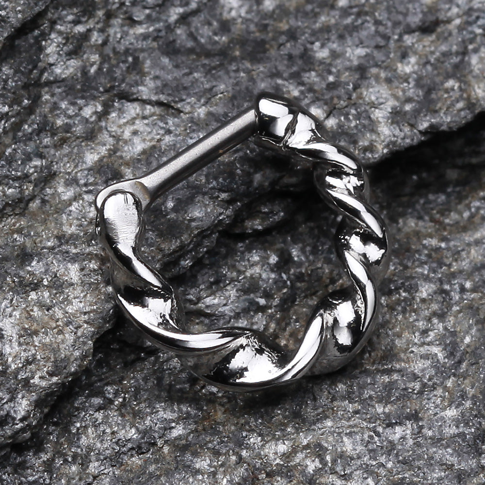 Detail View 2 of Figaro Twist Septum Clicker Ring-Steel