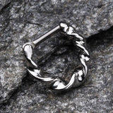 Detail View 2 of Figaro Twist Septum Clicker Ring-Steel