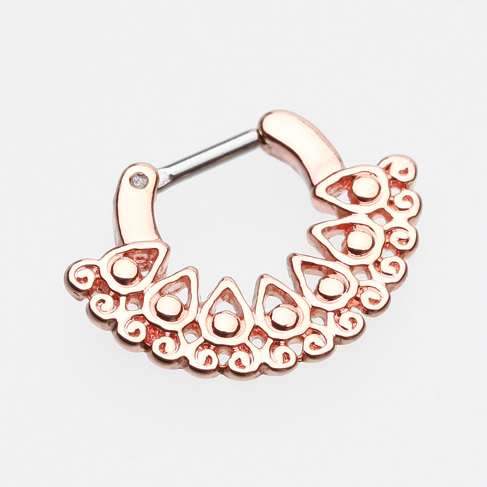 Detail View 2 of Rose Gold Arioso Filigree Septum Clicker-Rose Gold