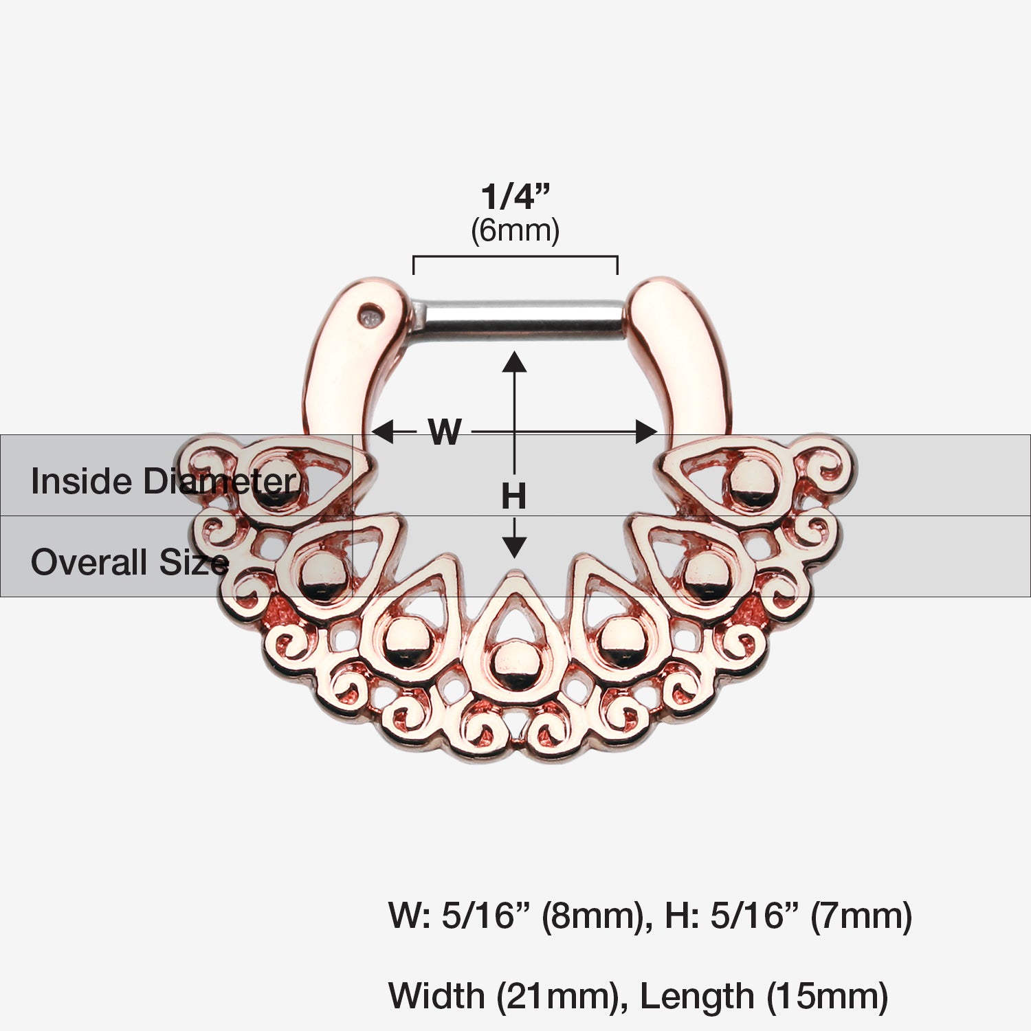 Detail View 1 of Rose Gold Arioso Filigree Septum Clicker-Rose Gold