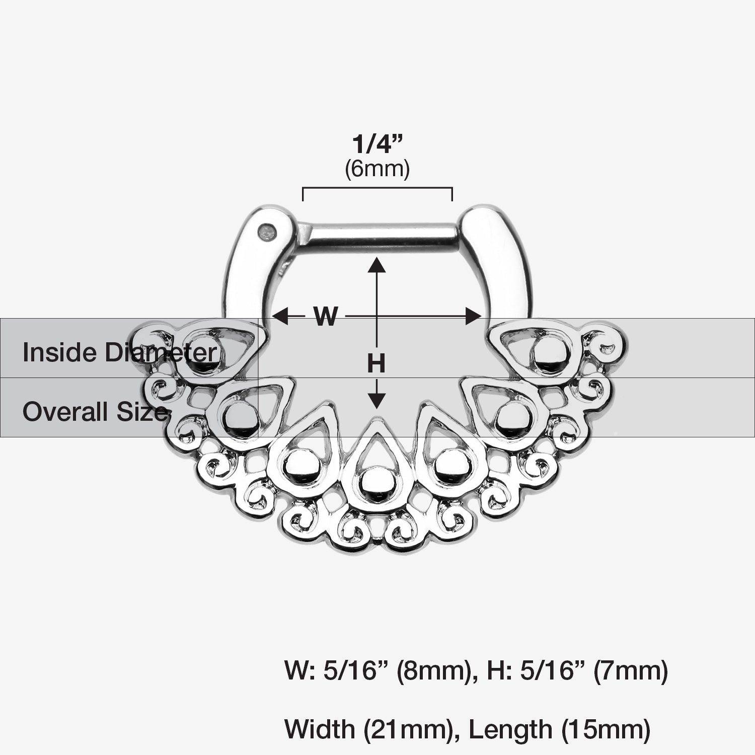 Detail View 1 of Arioso Filigree Septum Clicker-Steel