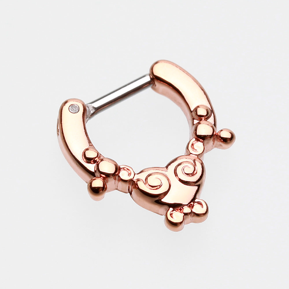 Detail View 2 of Rose Gold Tribal Saia Septum Clicker-Rose Gold