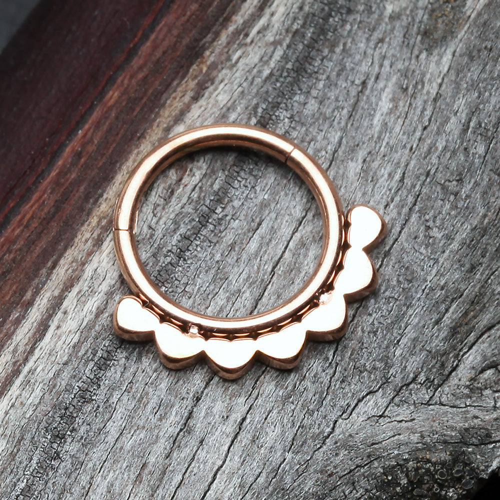 Detail View 2 of Rose Gold Mandala Flower Clicker Hoop Ring