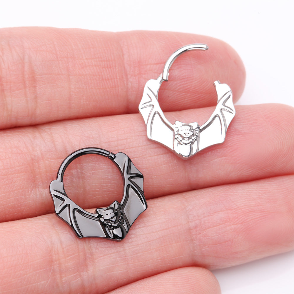 Detail View 3 of Flying Night Bat Steel Clicker Hoop Ring