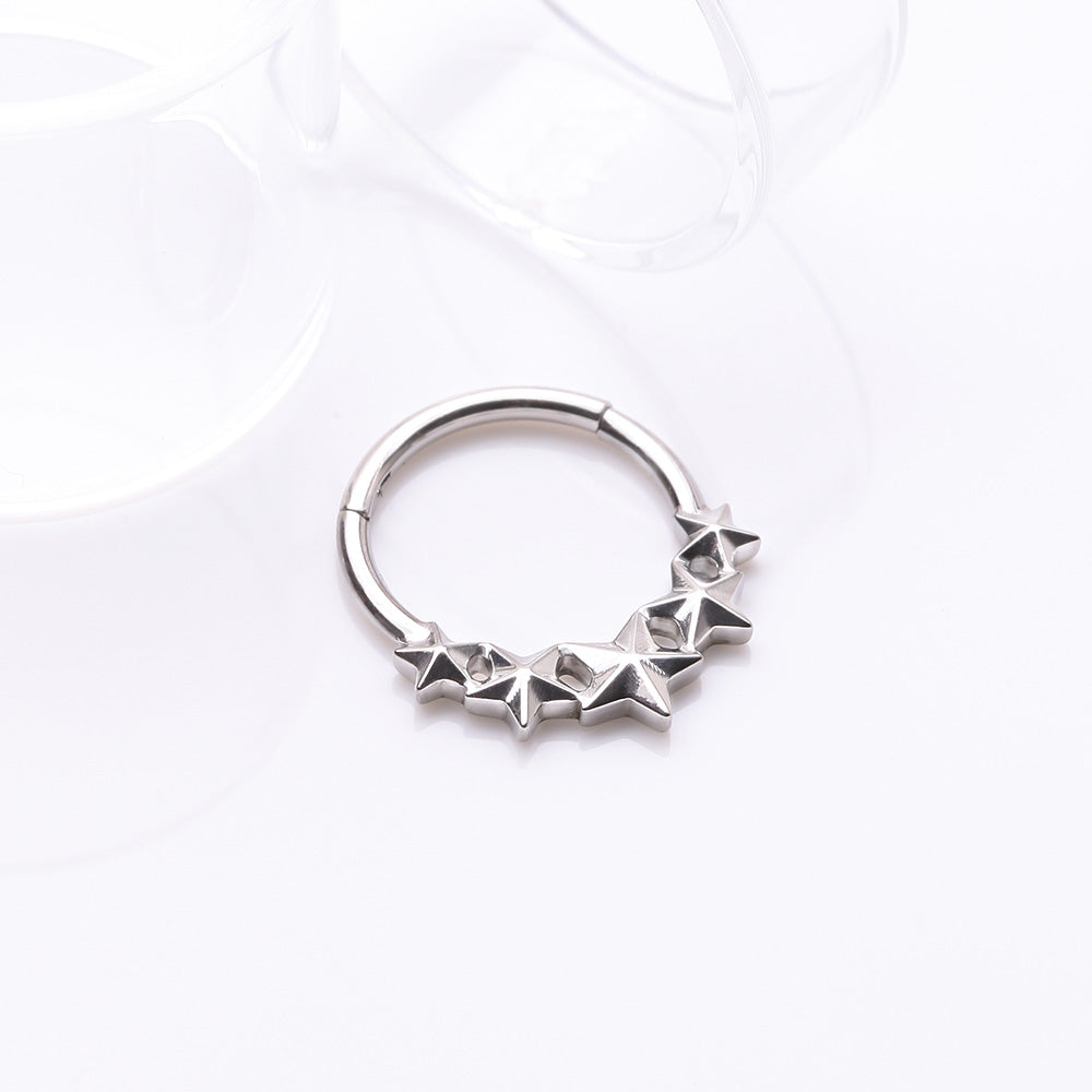 Detail View 2 of Nautical Star Cascade Steel Clicker Hoop Ring