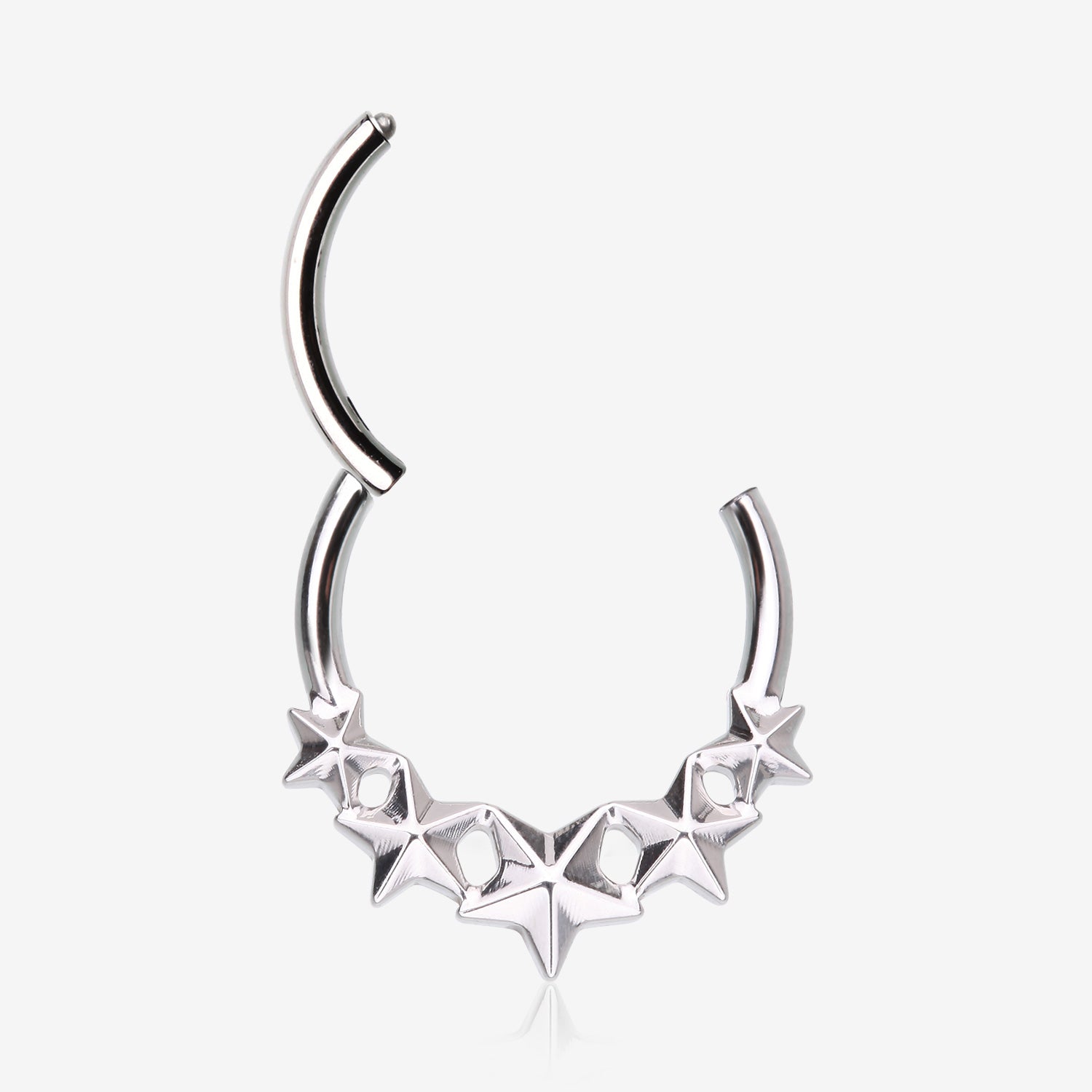 Detail View 1 of Nautical Star Cascade Steel Clicker Hoop Ring