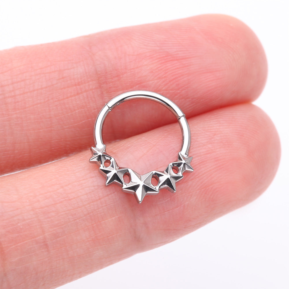 Detail View 3 of Nautical Star Cascade Steel Clicker Hoop Ring