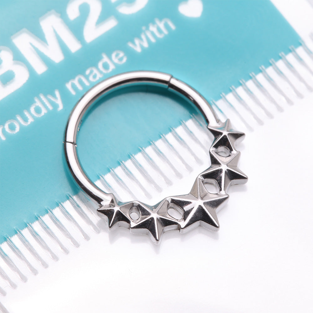 Detail View 4 of Nautical Star Cascade Steel Clicker Hoop Ring