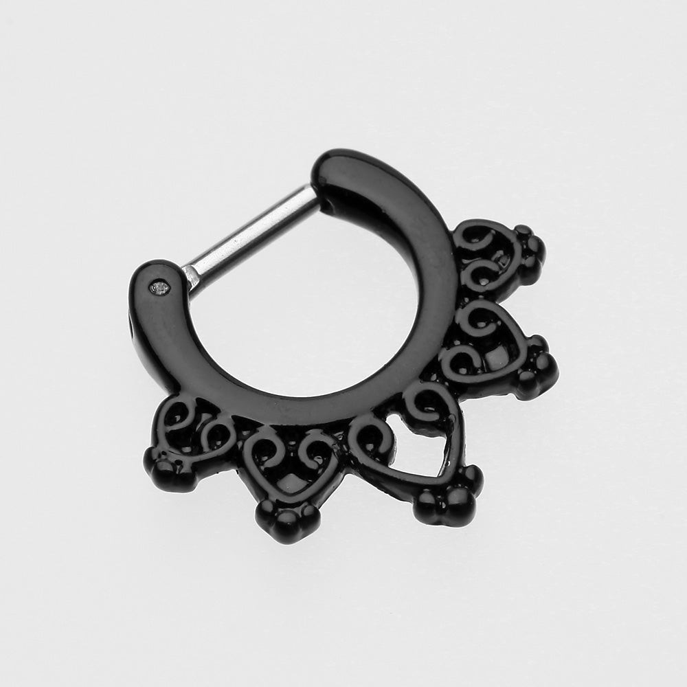 Detail View 2 of Colorline Royal Bliss Filigree Septum Clicker-Black