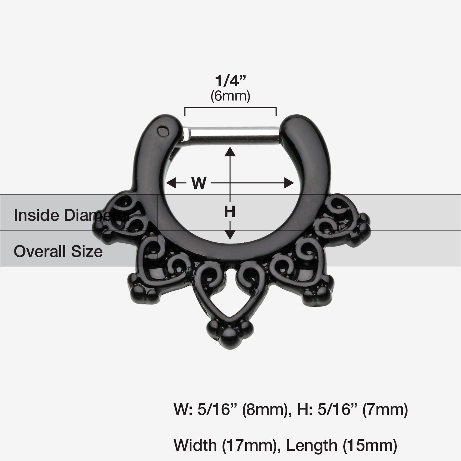 Detail View 1 of Colorline Royal Bliss Filigree Septum Clicker-Black